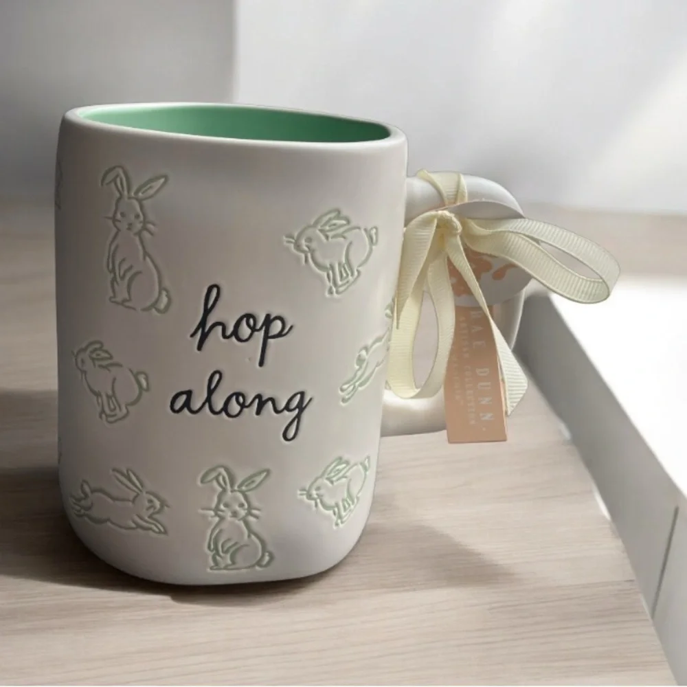 NEW Rae Dunn White and Green HOP ALONG Easter / Spring Bunny Rabbit Allover Mug - Picture 2 of 7